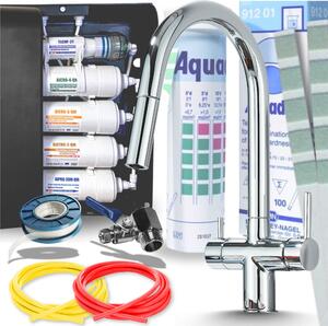 Miscelatore da cucina Ari Slender a 3 vie cromato, estraibile, con sistema di filtraggio dell'acqua a 5 stadi e filtro da incasso