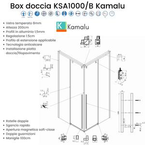 Box doccia nero 80x100 angolare doppio scorrevole vetro 8mm | KSA1000B - KAMALU