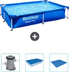 Piscina Bestway Steel Pro rettangolare - 221 x 150 x 43 cm - blu - include pompa - copertura - telo di fondo