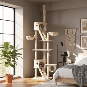 Belviona XXL tiragraffi con tenditore a soffitto, perfetto per il gioco e la cura degli artigli, altezza 230-250 cm, beige/bianco