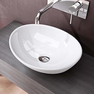 Doporro Lavabo da Appoggio Ovale in Vetroceramica Bianco Lucido 42 cm Lavandino Bagno Moderno con Rivestimento Nano per Bagno e WC Ospiti - Br¹ssel205