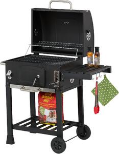 Relaxdays Barbecue a carbonella su carrello, con coperchio, barbecue con ruote, regolabile in altezza, barbecue da giardino XXL, nero/argento