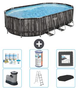 Piscina Bestway Oval Power Steel - 610 x 366 x 122 - Grigio - compresa pompa - scala - pacchetto di manutenzione della copertura - filtro - piastrelle del pavimento
