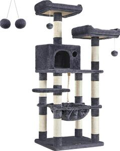 FEANDREA tiragraffi, albero tiragraffi 143 cm, 2 comode piattaforme di osservazione, grigio fumo