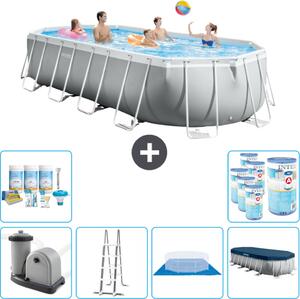 Piscina Intex Oval Prism Frame - 610 x 305 x 122 cm - Grigio - inclusa pompa - scaletta - telo di fondo - pacchetto di manutenzione della copertura - filtro
