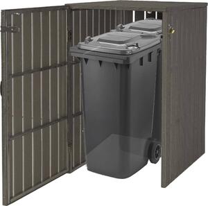 XL 1/2 WPC coperchio del cestino HWC-J28, cestino per rifiuti, metallo effetto legno, espandibile ~ grigio