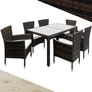 Casaria Tavolo e Sedie da Giardino Polyrattan Sedie Impilabili Cuscini 7cm Set da Pranzo Esterno