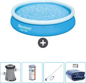 Piscina gonfiabile rotonda Bestway ad ambientazione rapida - 366 x 76 cm - blu - inclusa pompa, filtro, kit di pulizia e tenda da sole