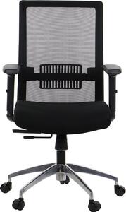 Sedia da ufficio ergonomica girevole RIVERTON M/L/AL, braccioli regolabili, schienale in rete, seduta scorrevole (avanti-indietro), base in alluminio, nero