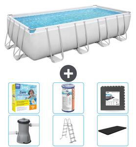 Piscina rettangolare Bestway Power Steel - 488 x 244 x 122 - Grigio, comprensiva di pompa - scala - pacchetto di manutenzione della copertura - filtro - piastrelle del pavimento