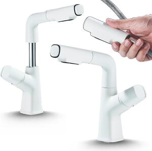 Rubinetto per lavabo, rubinetto da bagno Filo, bianco, ad alta pressione, con regolazione della portata e della temperatura dell'acqua