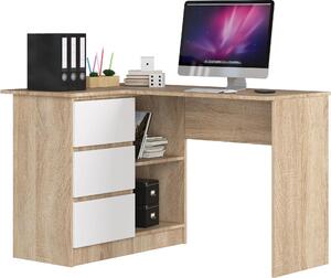 Scrivania angolare B16 con 3 cassetti in rovere Sonoma e bianco