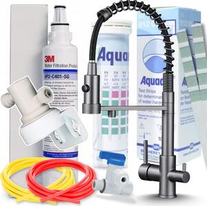 Miscelatore da cucina a 3 vie Ari, color grafite antracite, con filtro per acqua potabile 3M AP2-C405-SG e sistema di filtrazione sottobanco per la cucina