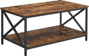 Tavolo da soggiorno VASAGLE, tavolino, supporti a X, con struttura in acciaio e ripiani, 100 x 55 x 45 cm, design industriale, stile country house