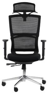 Sedia da ufficio girevole ergonomica TRENT, base cromata, supporto lombare, braccioli regolabili, seduta scorrevole (avanti-indietro), nero