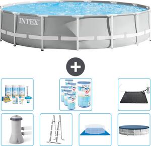 Piscina Intex Round Prism Frame - 457 x 107 cm - Grigio - inclusa pompa - scaletta - telo di fondo - pacchetto manutenzione copertura - filtro - tappetino solare