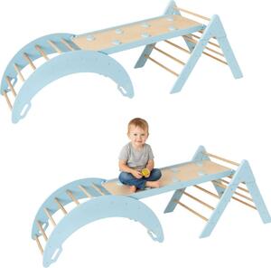 Arco di arrampicata altalena in legno + scivoli bifacciali + triangolo di arrampicata per bambini | parco giochi | giocattoli Montessori | tavola a dondolo