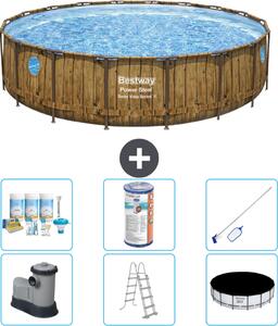 Piscina Bestway Round Power Steel Swim Vista - stampa su legno - 549 x 122 - inclusa pompa - scaletta - copertura pacchetto manutenzione - filtro - kit pulizia