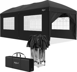 Gazebo pieghevole Zelsius 3x6 m con pareti laterali, nero, gazebo pieghevole UV30, tenda da giardino pieghevole