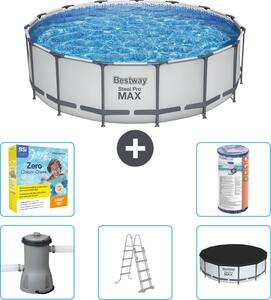 Piscina Bestway Round Steel Pro MAX - 457 x 122 cm - grigio - inclusa pompa - scala - copertura pacchetto manutenzione - filtro