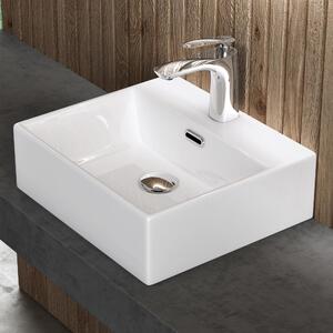 Doporro Lavabo Bagno in Ceramica Bianco Lucido 41 cm – Lavabo Sospeso o da Appoggio Piccolo con Foro Rubinetto e Troppopieno, Brüssel206