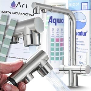 Rubinetto da cucina Ari Venom 2 con doccetta estraibile, attacco per filtro acqua, beccuccio girevole a 360 gradi, inox