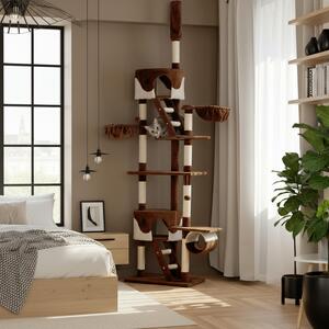 Belviona XXL tiragraffi con tenditore a soffitto, perfetto per il gioco e la cura degli artigli, altezza 230-250 cm, marrone/beige