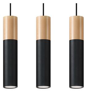 Lampada a sospensione PABLO 3 nero 3xGU10 10W acciaio/legno 90x6x45cm Sollux Lighting