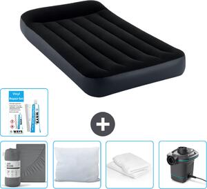 Letto gonfiabile Intex - 1 persona - 99 x 191 x 25 cm - Blu scuro - Consegna inclusa Lenzuolo di ricambio - Bacio - Pompa - Set di riparazione e protezione del cuscino