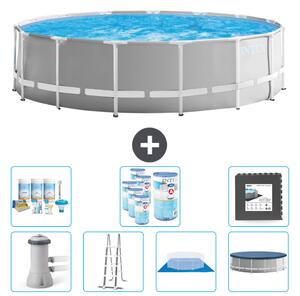 Piscina Intex Round Prism Frame - 457 x 122 cm - Grigio - inclusa pompa - scaletta - telo di fondo - pacchetto di manutenzione della copertura - filtro - piastrelle per il pavimento
