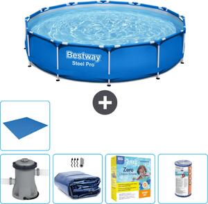 Piscina Bestway Round Steel Pro - 366 x 76 cm - blu - pompa inclusa - tenda da sole - pacchetto manutenzione - filtro - telo di fondo