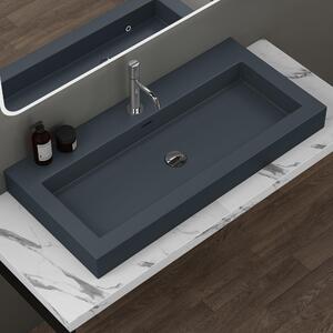 Doporro Lavabo da Appoggio Rettangolare, Lavabo Bagno Sospeso con Foro Rubinetto e Troppopieno in Marmo Resina Antracite Opaco, Lavandino Bagno 100x48x10cm Colossum18