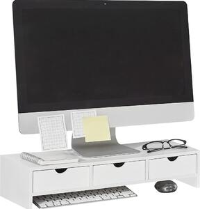 SoBuy Organizzatore da scrivania con supporto per monitor e 3 cassetti - 51x25x12cm, bianco