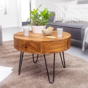 Tavolino Sheesham legno massiccio / metallo 60x44,5x60 cm tavolo soggiorno, tavolino design con cassetti, tavolino soggiorno rotondo marrone