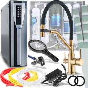 Set filtro per l'acqua, rubinetto da cucina a 3 vie Ari Magneto con sistema di filtraggio dell'acqua, doccetta estraibile, orientabile a 360°, finitura dorata