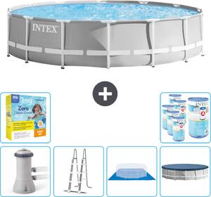 Piscina Intex Round Prism Frame - 427 x 107 cm - Grigio - inclusa pompa - scaletta - telo di fondo - pacchetto di manutenzione della copertura - filtro