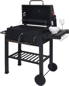 Carrello barbecue MCW-K93, barbecue a carbonella da terra con coperchio e ripiani, in acciaio, 110x100x51 cm, nero