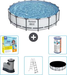 Piscina Bestway Round Steel Pro MAX - 549 x 122 cm - grigio - inclusa pompa - scala - copertura pacchetto manutenzione - filtro