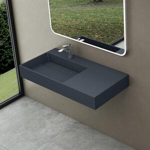 Doporro Lavabo Bagno Sospeso Lavabo da Appoggio Rettangolare in Marmo Resina Antracite Opaco, Vasca a Sinistra 90x48x13 cm con 1 Foro Rubinetto e Piletta Scarico, Colossum12
