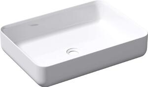 Doporro Lavabo da Appoggio Rettangolare 55x40x13 cm in Marmo Resina Bianco, Lavandino Bagno senza Foro Rubinetto Colossum812