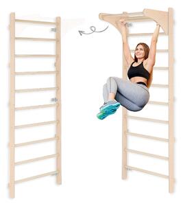 MAMOI Scala da parete ginnica con maniglia per adulti - scala da allenamento in legno (230 cm), Attrezzatura per il fitness, Scala multifunzionale