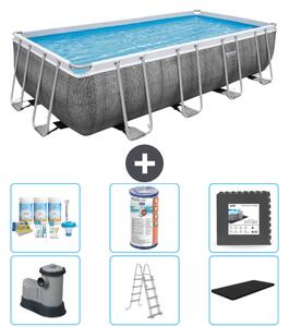 Piscina rettangolare Power Steel Bestway - stampa rattan - 549 x 274 x 122 - inclusa pompa - scaletta - copertura pacchetto manutenzione - filtro - pavimento in piastrelle