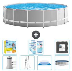Piscina Intex Round Prism Frame - 457 x 122 cm - Grigio - inclusa pompa - scaletta - telo di fondo - pacchetto di manutenzione della copertura - filtro - piastrelle per il pavimento