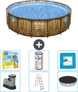 Piscina Bestway Round Power Steel Swim Vista - stampa su legno - 488 x 122 - compresa pompa - scaletta - copertura pacchetto manutenzione - filtro - pavimento in piastrelle