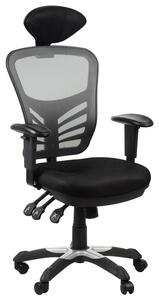 Sedia da ufficio ergonomica girevole HG-0001H, base in nylon, braccioli regolabili, poggiatesta, nero/grigio
