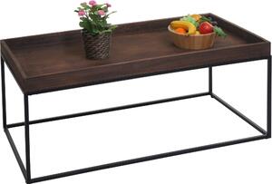 Tavolino MCW-K71, tavolino da caffè, tavolino ausiliario, tavolo in legno massello e metallo, dimensioni 46x110x60 cm, colore marrone scuro