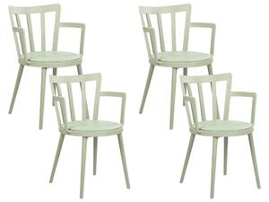 Set di 4 sedie da pranzo Seduta imbottita sintetica verde Schienale aperto in ecopelle con braccioli Soggiorno moderno minimalista Beliani