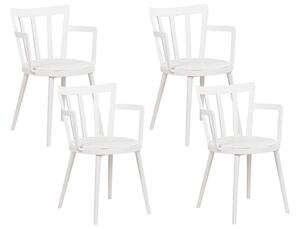 Set di 4 sedie da pranzo Seduta imbottita sintetica bianco Schienale aperto in ecopelle con braccioli Soggiorno moderno minimalista Beliani