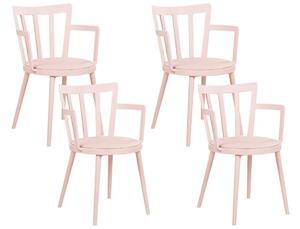 Set di 4 sedie da pranzo Seduta imbottita sintetica rosa Schienale aperto in ecopelle con braccioli Soggiorno moderno minimalista Beliani