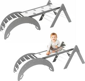 Arco di arrampicata altalena in legno + scivoli bifacciali + triangolo di arrampicata per bambini | parco giochi | giocattoli Montessori | tavola a dondolo